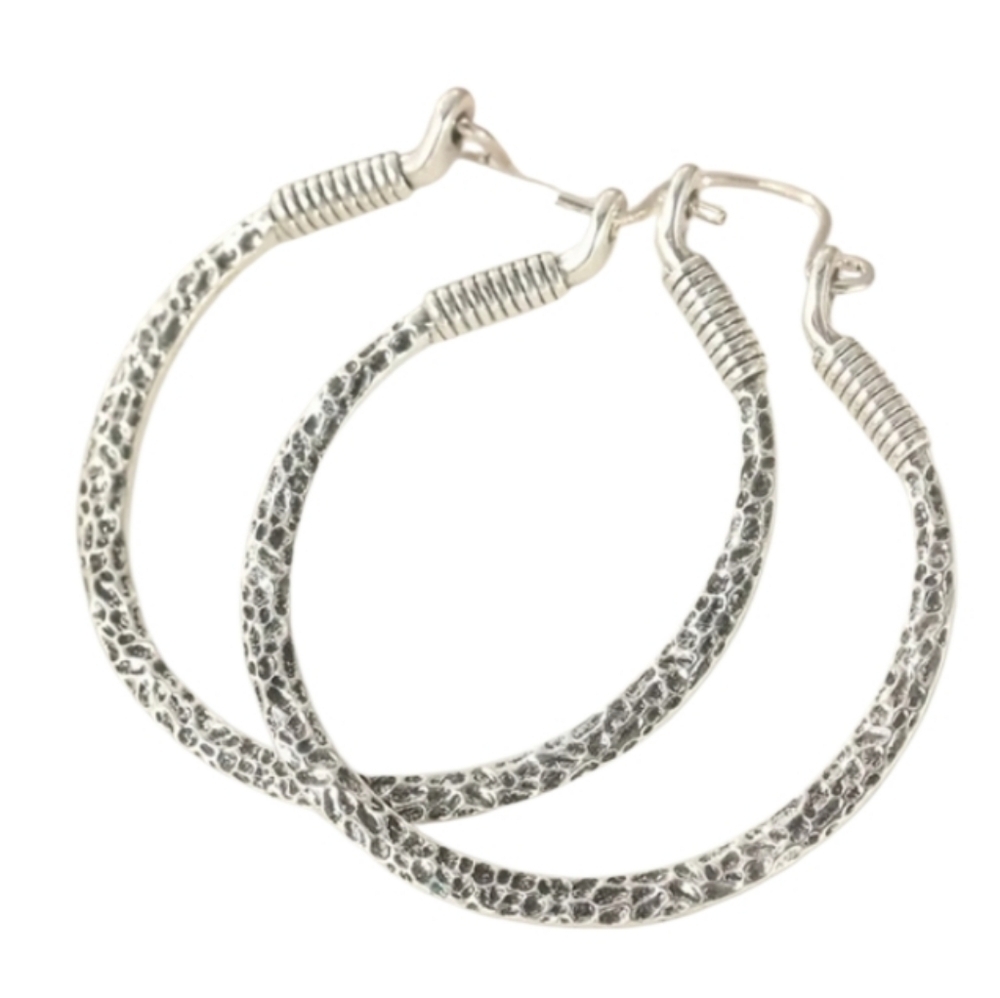 Silvertone Textured Hoop Earrings
